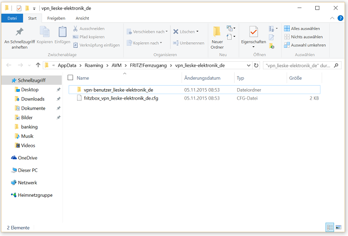 Explorer mit der neuen Konfigurationsdatei
