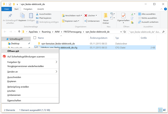 Öffnen der Konfigurationsdatei mit einem Editor