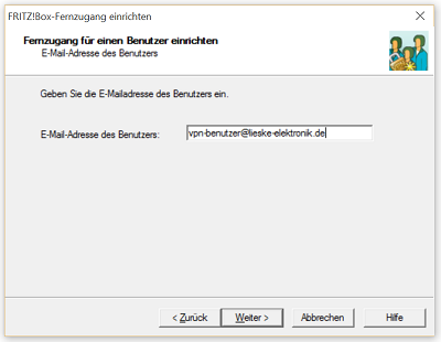 Email eingeben FRITZ!Box Installationsprogramm