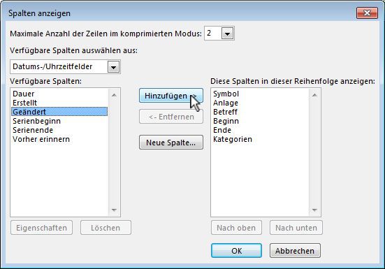 Spalte geändert hinzufügen